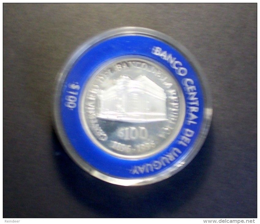 * URUGUAY Conmmemorativa 100 Años Del BANCO DE LA REPÚBLICA (1996) 25gr. Silver/plata PROOF - Uruguay