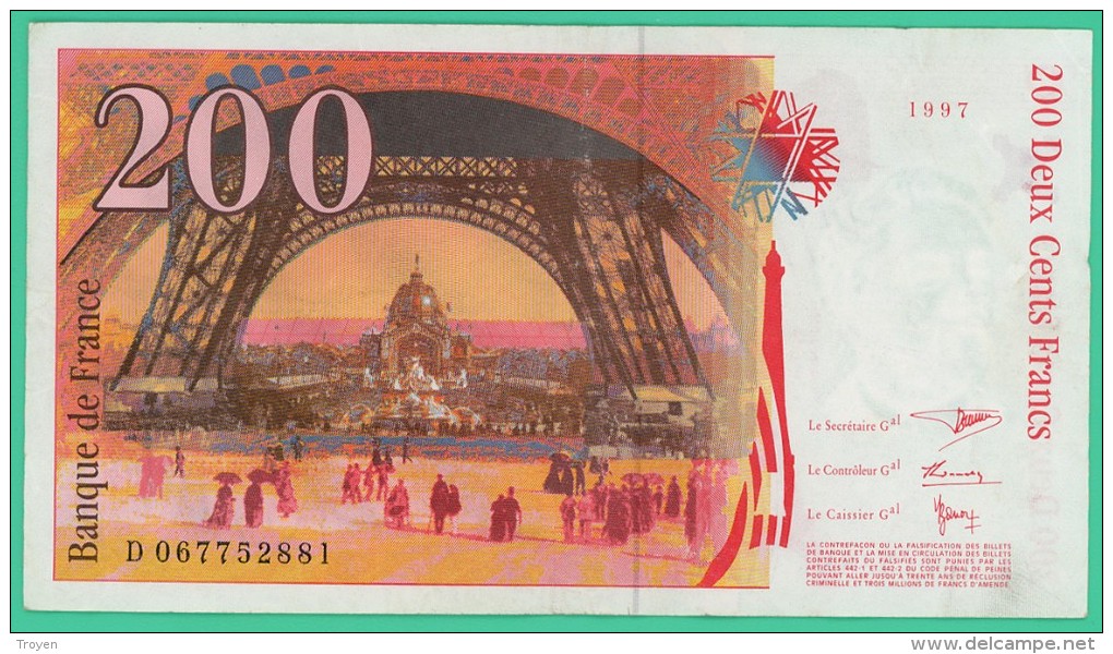 France - 200 Francs - Eiffel - N°D 067752881 - 1997 - TTB - 200 F 1995-1999 ''Eiffel''