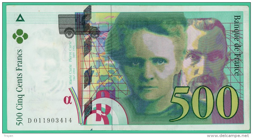 France - 500 Francs - Pierre Et Marie Curie - N° D 011903414 - 1994  -  Sup - 500 F 1994-2000 ''Pierre Et Marie Curie''