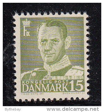 Denmark MH Scott #306a 15o Frederik IX, Light Green Type III - Neufs