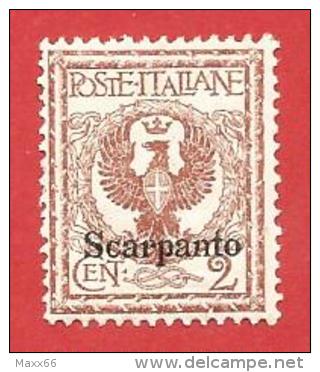 ITALIA COLONIE NUOVO MH - 1912 - EGEO - Scarpanto - Aquila, Tipo Floreale - Cent. 2 - S. 1 - Ägäis (Scarpanto)