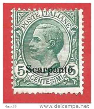 ITALIA COLONIE NUOVO MH - 1912 - EGEO - Scarpanto - Tipo Leoni - Cent. 5 - S. 2 - Ägäis (Scarpanto)