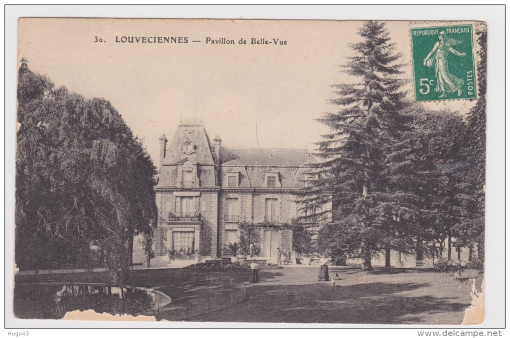 (RECTO / VERSO) LOUVECIENNES EN 1911 - N° 30 - PAVILLON DE BELLE VUE ANIME - BORDS DE CARTE USES - Louveciennes