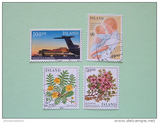 Iceland 1984/88 Mother With Baby Plane Airport Flowers - Oblitérés