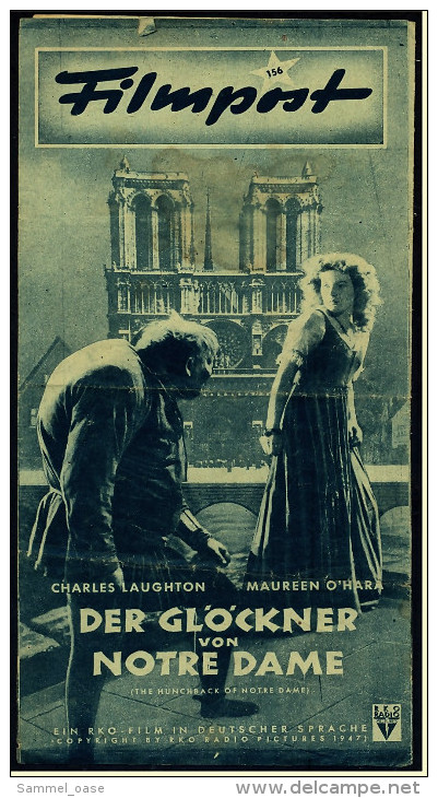 "Filmpost" "Der Glöckner Von Notre Dame" Mit Charles Laughton  -  Filmprogramm Nr. 156 Von Ca. 1947 - Autres & Non Classés