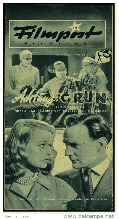 "Filmpost" "Achtung : Grün" Mit Sally Gray , Rosamund John  -  Filmprogramm Nr. 181 Von Ca. 1947 - Sonstige & Ohne Zuordnung