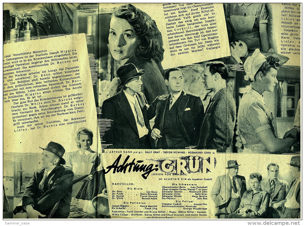 "Filmpost" "Achtung : Grün" Mit Sally Gray , Rosamund John  -  Filmprogramm Nr. 181 Von Ca. 1947 - Sonstige & Ohne Zuordnung