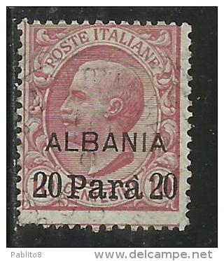 LEVANTE ALBANIA 1907 SOPRASTAMPATO D'ITALIA ITALY OVERPRINTED NUOVO VALORE PARA 20 PA SU 10 CENT. USATO USED OBLITERE' - Albanie