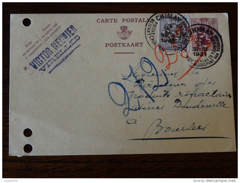 Oblitération Chimay Sur Carte Postale De 1931 - Officinas De Paso