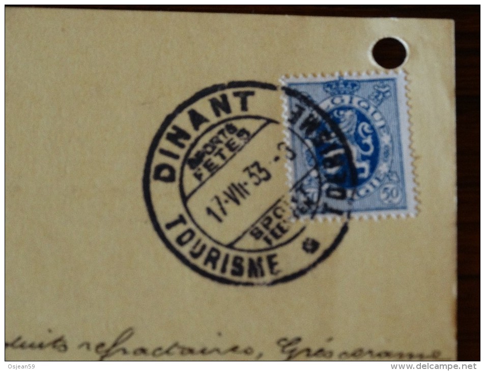 Oblitération Dinant Sur Carte Postale De 1933 - Transit Offices