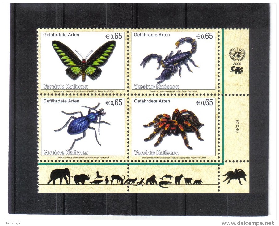 UPU542 UNO WIEN 2009 MICHL 588/91 Gefährderte Arten INSEKTEN Viererblock SIEHE ABBILDUNG - Unused Stamps