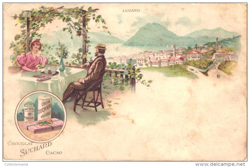 1 Postkarte Anno  1899 LUGANO -  Chocolats Suchard, Litho Choclate SChokolade Cacao  - - Suchard