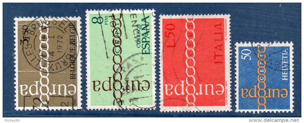 EUROPA--1971--Lot De 4 Timbres Oblitérés (Belgique,Espagne,Italie Et Suisse) - 1971