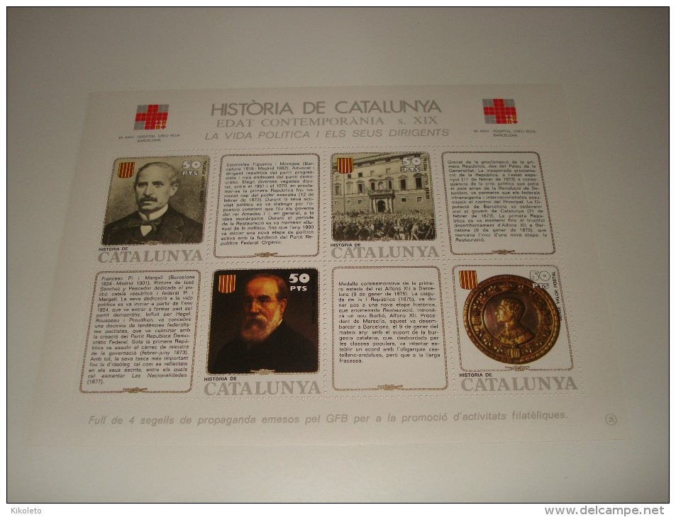 ESPAÑA - HISTORIA DE CATALUNYA - HOJA Nº 35 - EDAT CONTEMPORANEA (LA VIDA POLITICA I ELS SEUS DIRIGENTS) ** MNH - Feuillets Souvenir