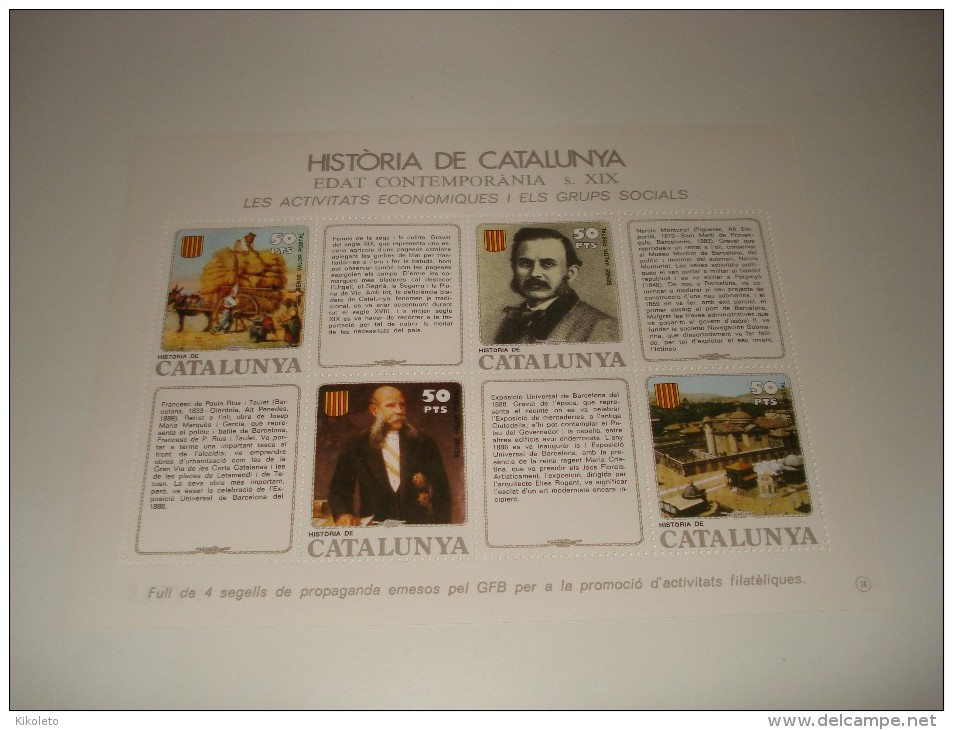 ESPAÑA - HISTORIA DE CATALUNYA - HOJA Nº 38 - EDAT CONTEMPORÀNIA (LES ACTIVITATS ECONOMIQUES I ELS GRUPS SOCIALS) ** MNH - Feuillets Souvenir