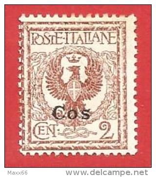 ITALIA COLONIE NUOVO MH - 1912 - EGEO - Coo - Cos - Aquila, Tipo Floreale - Cent. 2 - S. 1 - Aegean (Coo)