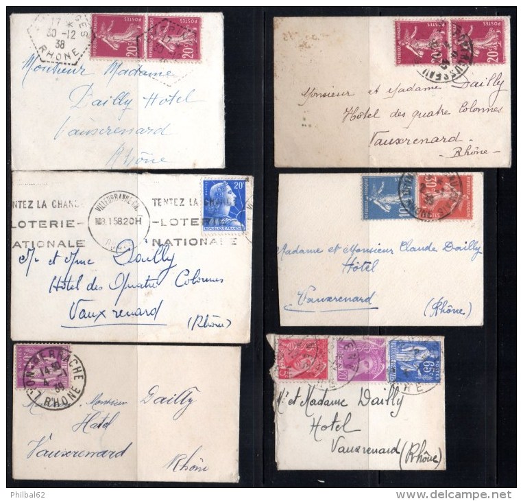 Lot De 6 Petites Lettres Avec Cartes De Voeux, 1938, 39 Et 1958. Affranchissements Semeuses Et Divers. - Altri & Non Classificati