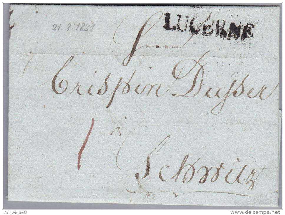 Heimat LU LUCERNE 1821-08-02 Langstempel Auf Vorphila Brief Nach Schwyz - ...-1845 Voorlopers