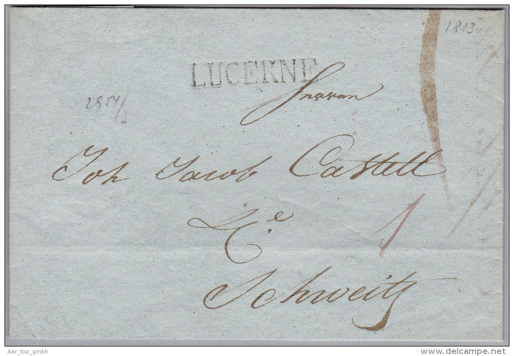 Heimat LU LUCERNE 1813-09-03 Langstempel Schwarz Auf Vorphila Brief - ...-1845 Voorlopers