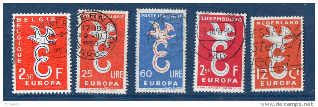 EUROPA--1958--Lot De 5 Timbres Oblitérés (Belgique,Italie(2),Luxembourg Et Pays-Bas) - 1958