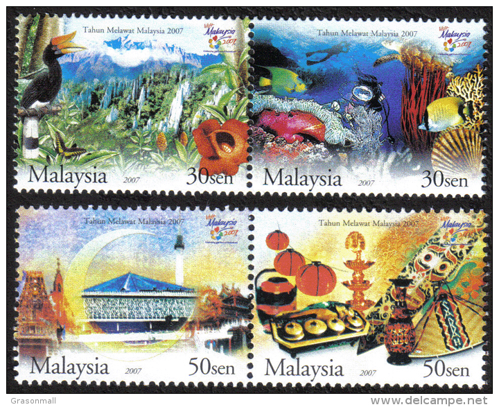 2007 Visit Malaysia Hornbill Bird Fish Sea Shell Butterfly Insect Scuba Diving Stamp MNH - Malaysia (1964-...)