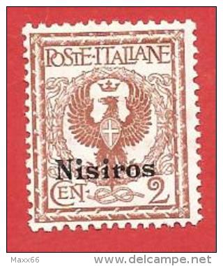 ITALIA COLONIE NUOVO MH - 1912 - EGEO - Nisiro - Nisiros - Aquila, Tipo Floreale - Cent. 2 - S. 1 - Ägäis (Nisiro)