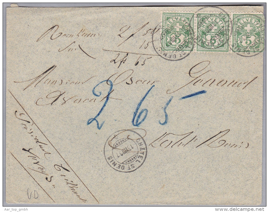 Heimat FR CHÂTEL-St..DENIS1907-08-1 8 Brief Mit 3 X 5Rp. Wertziffer - Storia Postale