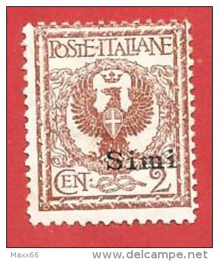 ITALIA COLONIE NUOVO MH - 1912 - EGEO - Simi - Aquila, Tipo Floreale - Cent. 2 - S. 1 - Egée (Simi)