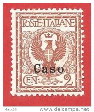 ITALIA COLONIE NUOVO MH - 1912 - EGEO - Caso - Aquila, Tipo Floreale - Cent. 2 - S. 1 - Egeo (Caso)