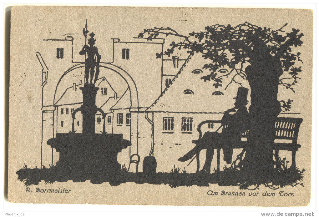 R. Borrmeister, Well, Silhouette Postcard, 1922. - Silhouette - Scissor-type