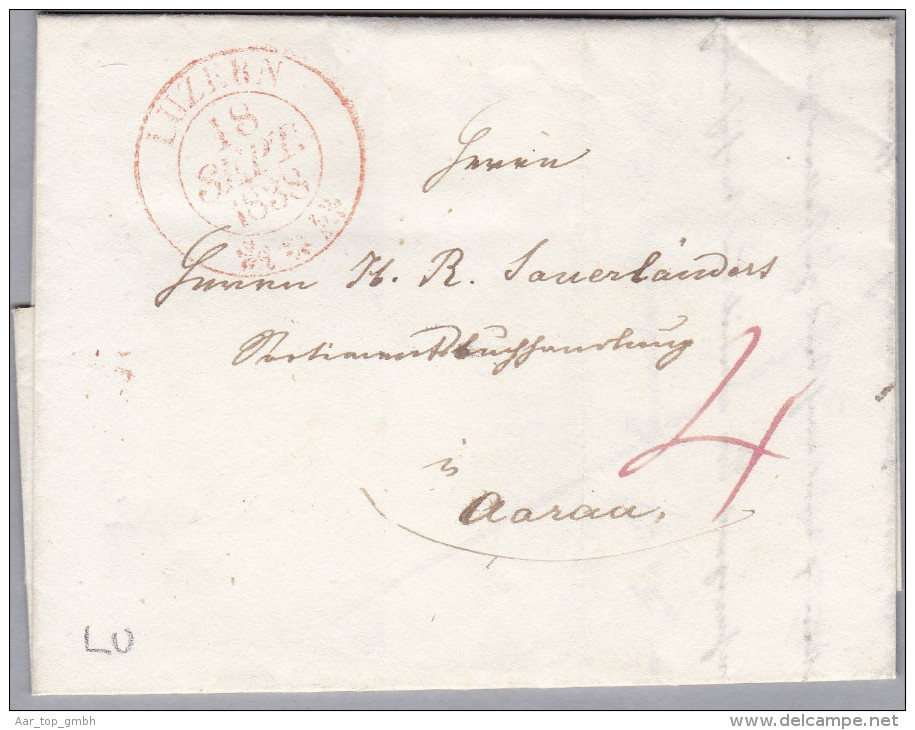 Heimat LU LUZERN 1838-09-18 Rot Brief Nach Aarau - ...-1845 Prephilately