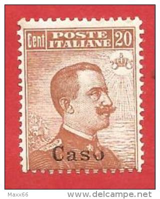 ITALIA COLONIE NUOVO MH - 1917 - EGEO - Caso - Tipo Michetti, Filigrana Corona - Cent. 20 - S. 11 - "o" Rotta A Sinistra - Ägäis (Caso)