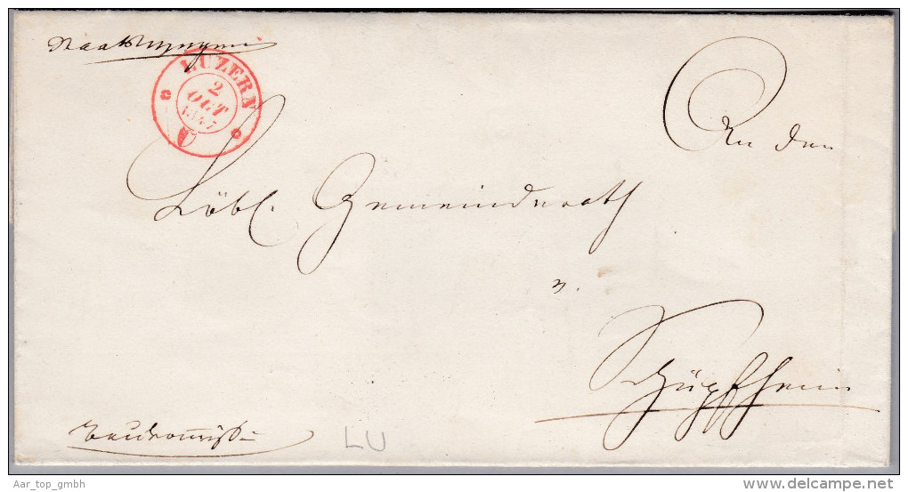 Heimat LU LUZERN 1847-10-02 Rot Vorphila Brief Ohne Inhalt - ...-1845 Vorphilatelie