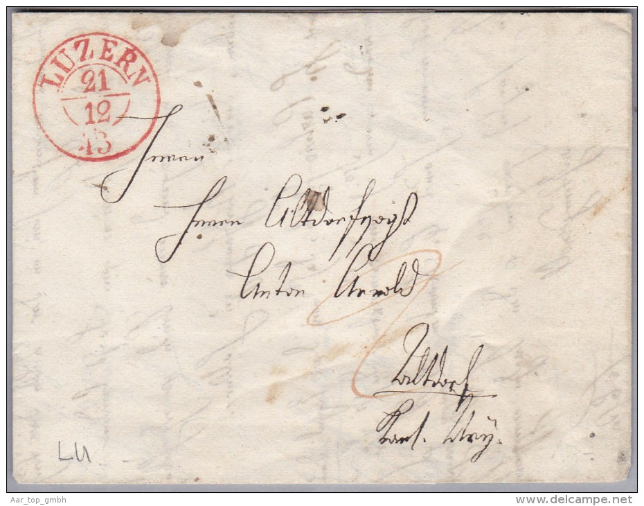 Heimat LU LUZERN 1843-12-21 Rot Vorphila Brief Nach Altdorf - ...-1845 Vorphilatelie