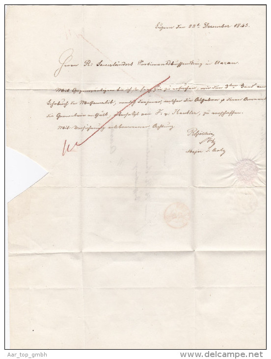 Heimat LU LUZERN 1843-12-23 Rot Vorphila Brief Nach Aarau - ...-1845 Vorphilatelie