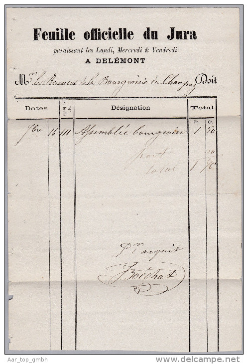 Heimat JU DELEMONT 1872-10-08 Blau Brief Nach Champoz - Briefe U. Dokumente