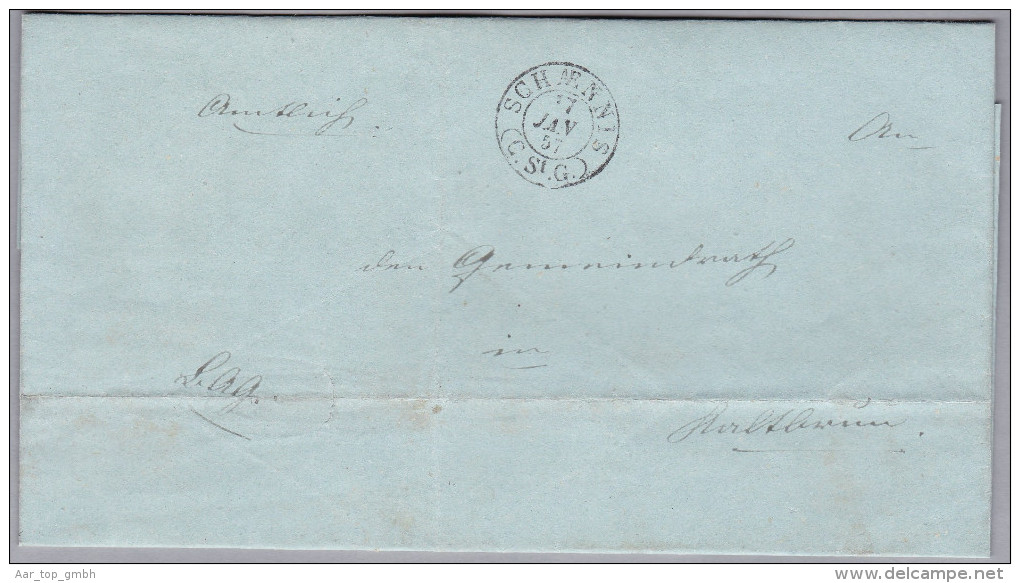 Heimat SG SCHAENNIS 1857-01-17 Amtlich Brief Nach Kaltbrünn Mit Blauem AK-Stempel - ...-1845 Vorphilatelie