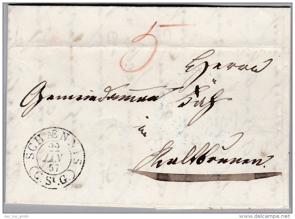 Heimat SG SCHAENNIS 1857-01-22 B.O.M. Nach Kaltbrünn - ...-1845 Prephilately