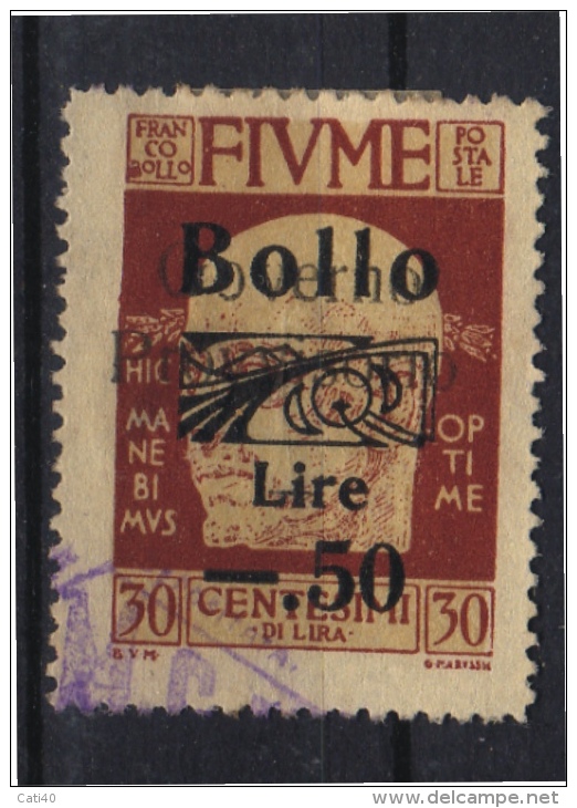 MARCA DA BOLLO/REVENUE  - FIUME - EFFIGE D´ANNUNZIO L. 0,50 SU 30 - Fiume & Kupa