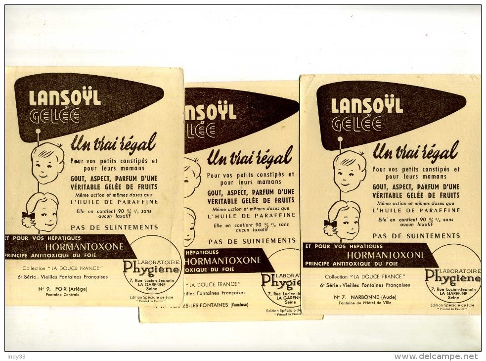 - LOT DE 3 PUB. PHARMACIE SUR CARTES REPROS PHOTOS YVON . LANSOÏL GELEE . - Pubblicitari