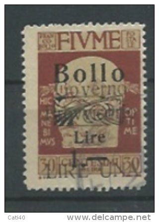 MARCA DA BOLLO/REVENUE  - FIUME - EFFIGE D´ANNUNZIO SOVRASTAMPATO LIRE UNA   L. 1  SU 1 - Fiume & Kupa