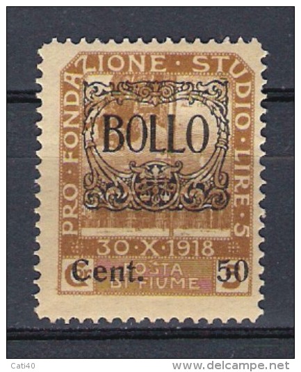 MARCA DA BOLLO/REVENUE  - FIUME - BOLLO CON FREGIO Cent.50 - USATO - Fiume & Kupa