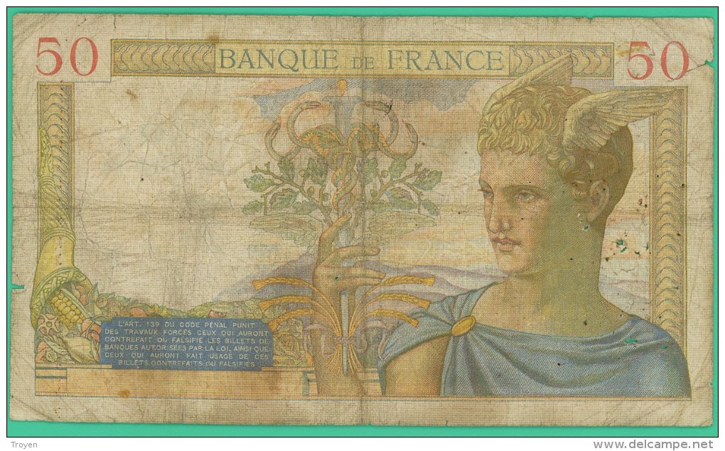 France -  50 Francs - Cérès - N° H.5446 / 022 - BX 28.1.1937.BX - B+ - 50 F 1934-1940 ''Cérès''