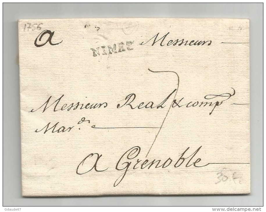 1756 - LETTRE De NISMES / NIMES (GARD) Pour GRENOBLE - 1701-1800: Precursors XVIII