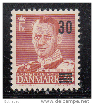 Denmark MNH Scott #358 30o On 25o Frederik IX, Brown Red Type III Surcharge Type I 11.5mm Between ´30´ And Bars Variety - Nuovi