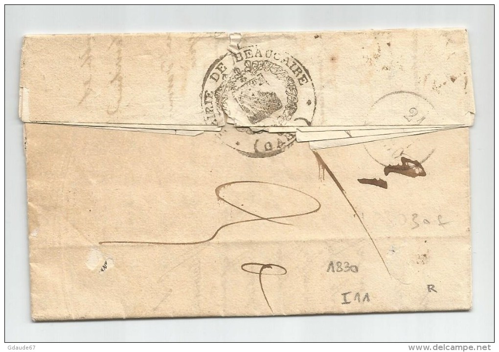 1830 - LETTRE PRE IMPRIMEE En PORT PAYE De La MAIRIE De BEAUCAIRE (GARD) - 1801-1848: Precursors XIX