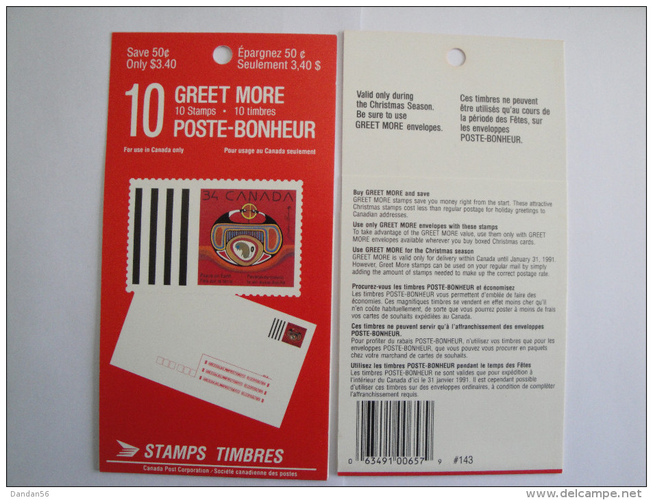 Canada Carnet Fermé C1160  ** 1990   Courrier De Noël - BK119 - 34c X 10 - Christmas, Greet More Booklet - Carnets Complets