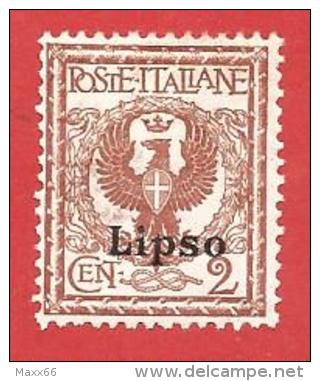 ITALIA COLONIE NUOVO MH - 1912 - EGEO - Lipso - Aquila, Tipo Floreale - Cent. 2 - S. 1 - Egée (Lipso)