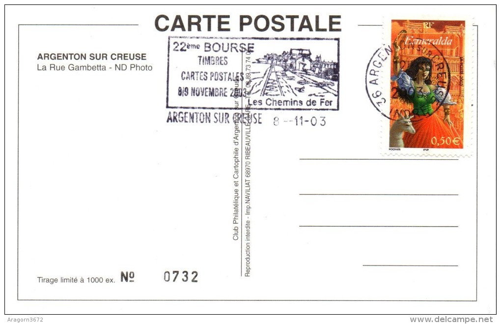 Argenton-sur-Creuse 36200 - 22ème Bourse Aux Collections Novembre 2003 Timbrée Avec Flamme Au Verso - Borse E Saloni Del Collezionismo