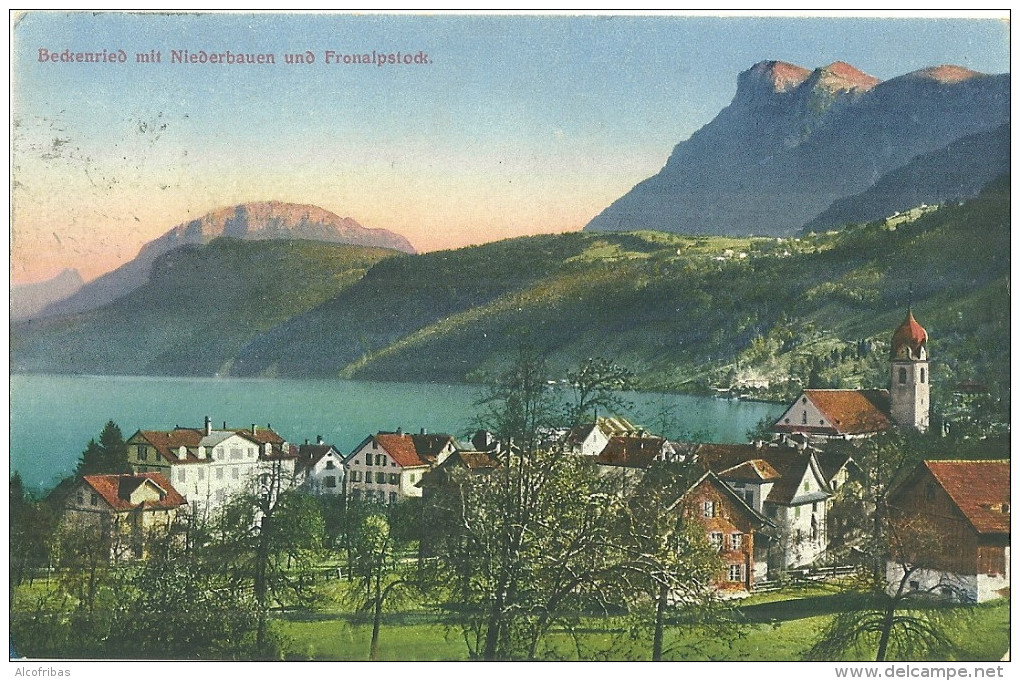 Suisse Cpa Beckenried Niederbauen Fronalpstock Village Eglise - Tinizong-Rona